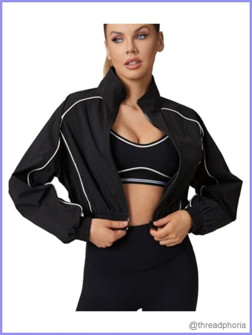 Cropped Windbreaker Jacket Women Lightweight Zip Up Athletic Track Activewear